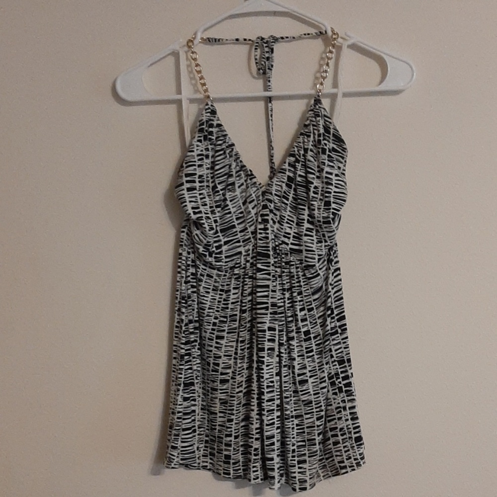 Black & White halter top with Gold Chain